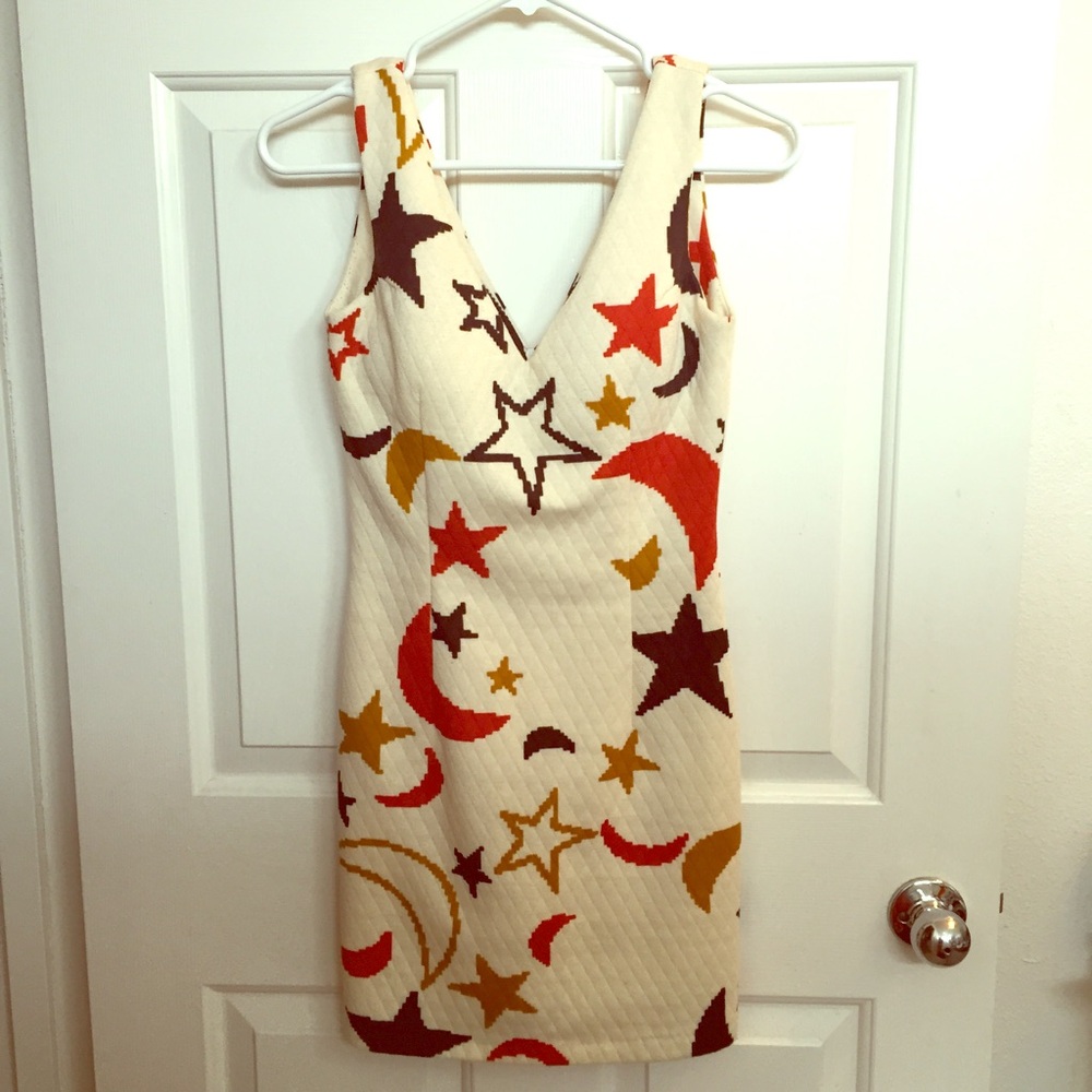 Funky Stars & Moons Night Sky Dress in Off-White